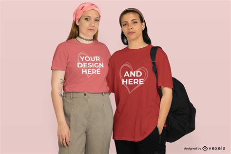 Women Couple Valentines Day T Shirt Mockup Psd Editable Template