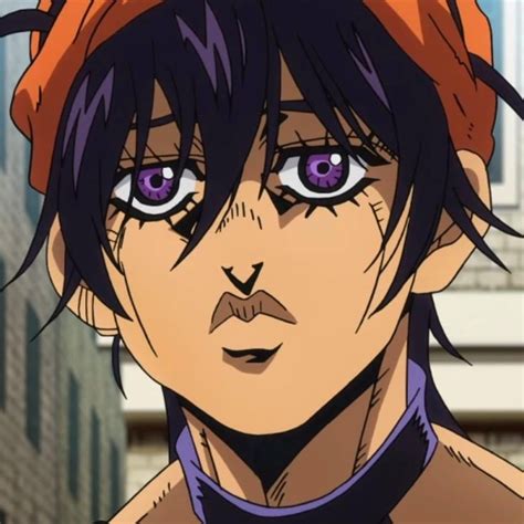 An Anime Character With Purple Eyes And Orange Hair Looking At The Camera While Standing In