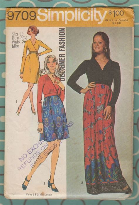 Sewing Patterns Vintage 1971 Simplicity 9709 Misses Retro Dress In Two Lengths Sewing Pattern