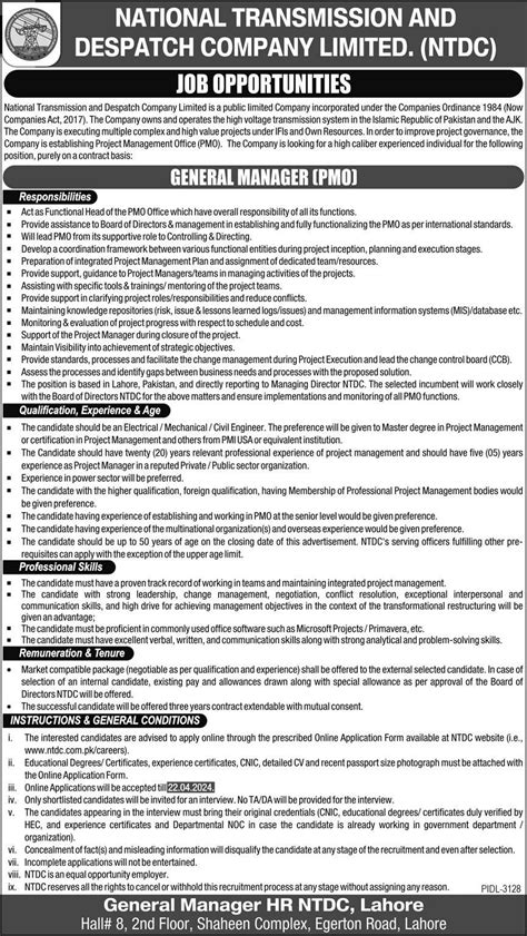 Ntdc Jobs 2024 Apply Online For General Manager National Transmission