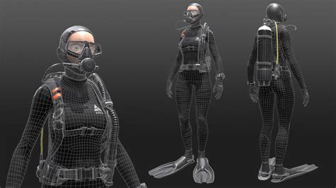 3D model Scuba Diver Female - Diving Suit VR / AR / low-poly | CGTrader