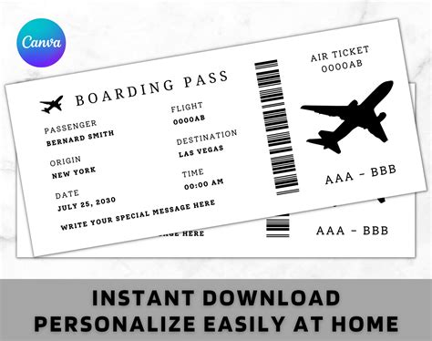 Custom Airplane Ticket Printable Surprise Trip Printable Boarding Pass