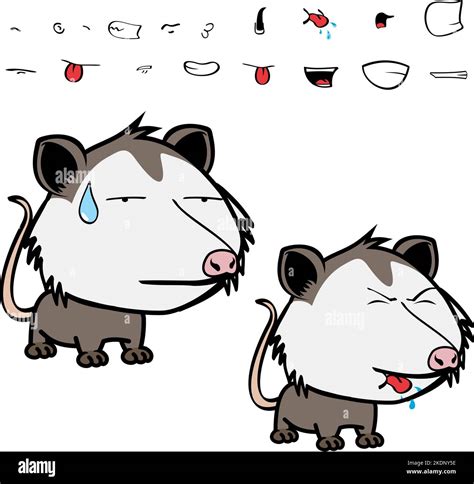 Funny Little Opossum Character Cartoon Kawaii Expressions Set Pack