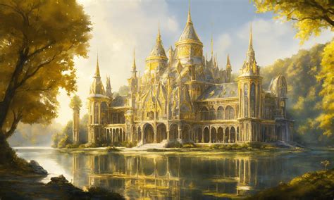 Lexica Drawing Of A Fully Shown Massive White And Yellow Elegant High Elf Sci Fi Palace On A