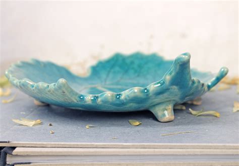 Turquoise Ceramic Leaf Plate 6 5 Etsy