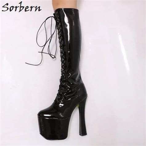 Sorbern Super High Heel 20cm Chunky Girls Shoes Black Heels Size 12