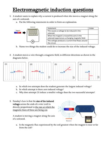 Electromagnetic Induction Worksheet Teaching Resources