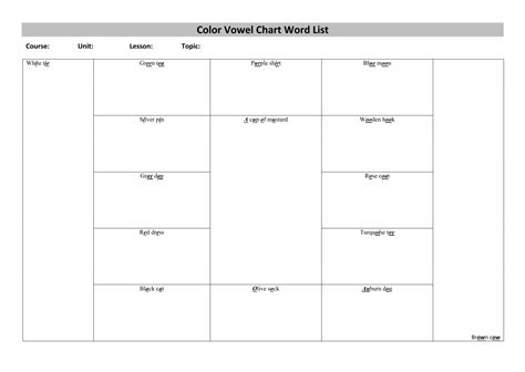 Color Vowel Chart Word List