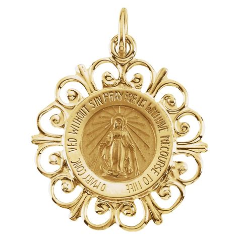 Diamond Deal K Yellow Gold Mm Round Miraculous Medal Charm