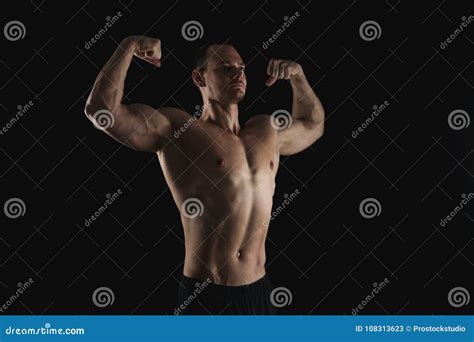 Strong Athletic Man Showes Naked Muscular Body Stock Image Image Of