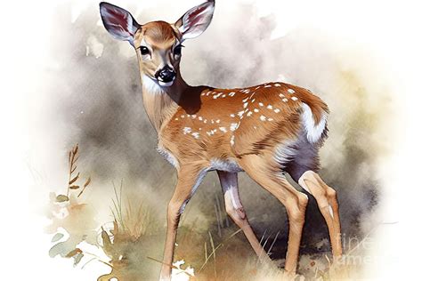 Whitetail Deer Fawn Watercolor Painting by N Akkash - Fine Art America