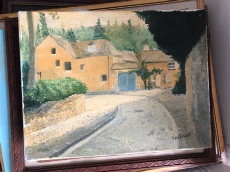 Tableau Ancien Huile Paysage Vue De Village Cole Fran Aise Sign