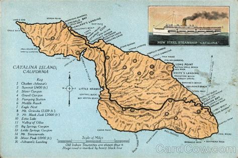 Map of Catalina Island, CA California Maps Postcard