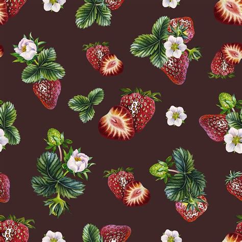 Premium Photo Seamless Pattern With Strawberries Watercolor