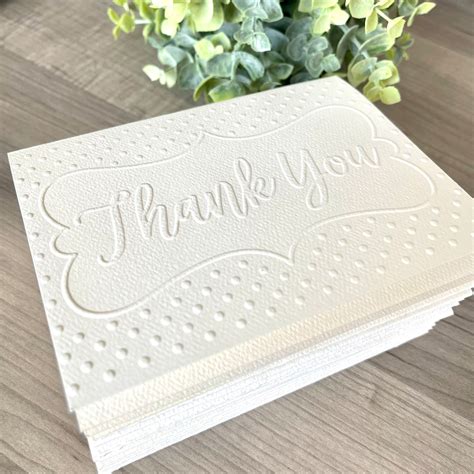 10 Thank You Cards Embossed Blank Note Cards White or Ivory Luxury Wedding Thank You Hand ...