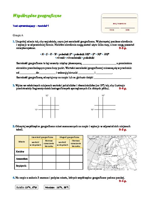 Test Sprawdzajacy Z Rozdzialu I Wspolrzedne Geograficzne Grupa A