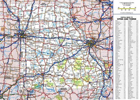 Large detailed roads and highways map of Missouri state with all cities
