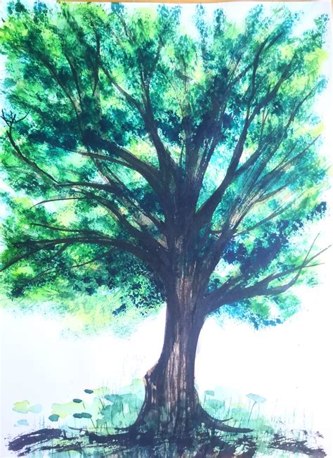 Painting Watercolor Tree In Nature Forest How To Draw A Treeoutdoors