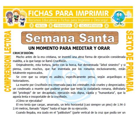 Semana Santa Para Sexto De Primaria Fichas Para Imprimir