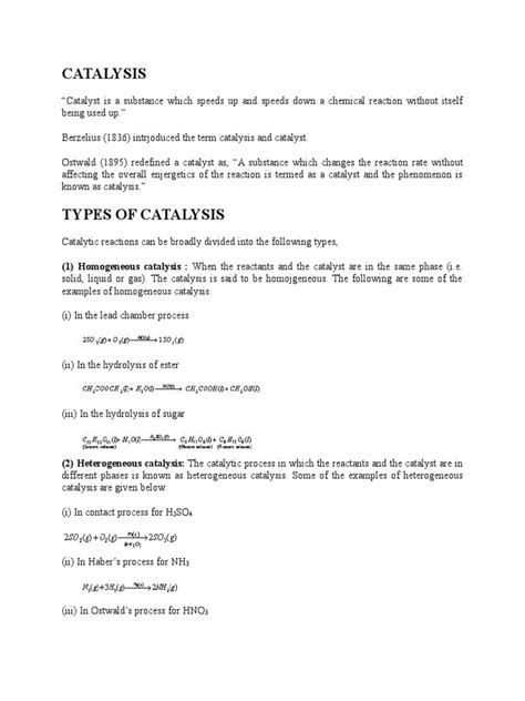 Catalysis: (1) Homogeneous Catalysis: When The Reactants and The ...