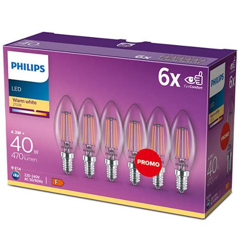 Philips Led Kron Filament 4 3w 40w E14 2700k 6 Pack