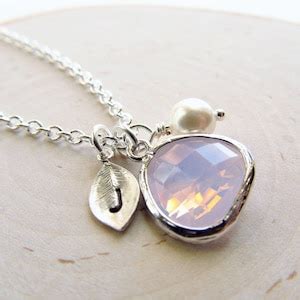 October Birthstone Necklace, Initial Necklace, Birthstone Jewelry ...