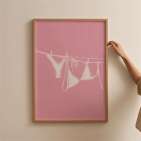 Bikini Hanging Poster Pink Bikini Clothesline Trendy Dorm Coastal Laundry Art Walmart
