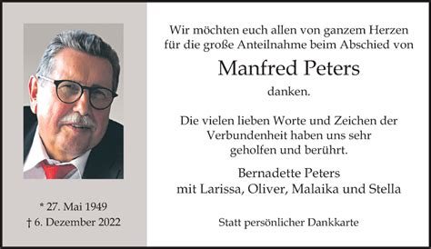 Traueranzeigen Von Manfred Peters Trauer Und Gedenken