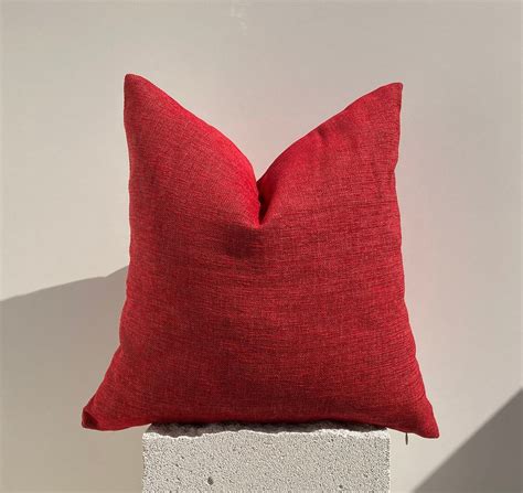 Red Solid Linen Pillow Cover Decorative Cushion Cover Red Throw Pillow