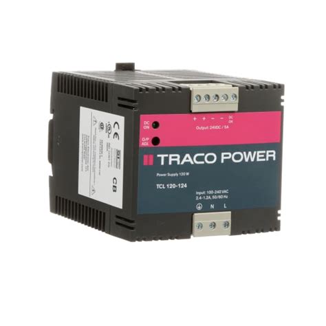 Traco Power Tcl 120 124 Ac Dc Power Supply 24v 5a 85 264v Enclosed Din Rail 120w Tcl