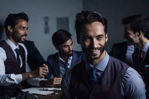 Premium Ai Image Business Man In Office Posing For Photo Generative Ai
