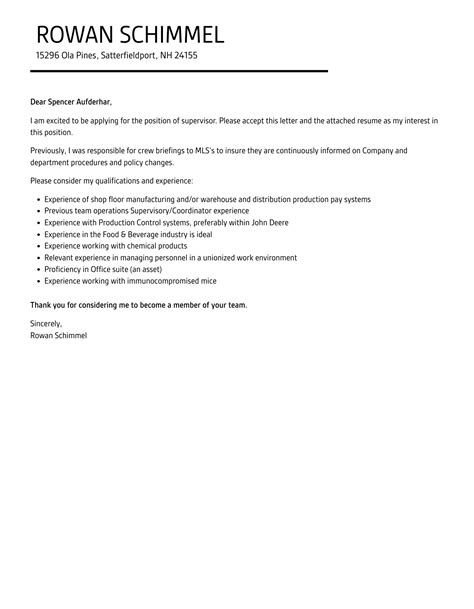 Supervisor Cover Letter Velvet Jobs