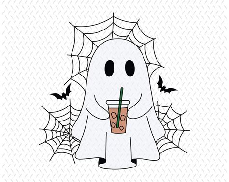 Ghost Drinking Coffee Png Ghost Ice Coffee Png Halloween Etsy