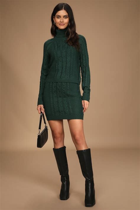 Dark Green Dress Knit Sweater Dress Two Piece Mini Dress Lulus