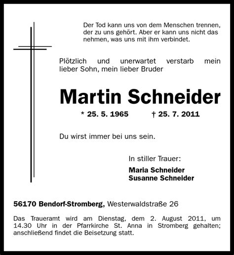 Traueranzeigen Von Martin Schneider Rz Trauer De