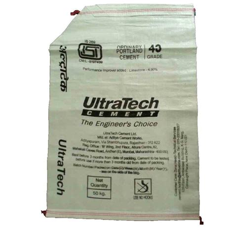 White Polypropylene Printed PP Cement Sack Bag Storage Capacity 50 Kg