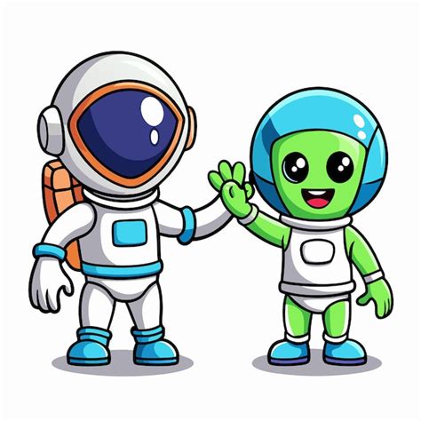 Cute Astronaut And Alien Exchanging A Friendly High Five In Cartoon