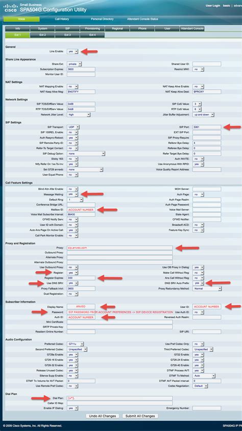 SIP Configuration for Cisco SPA504G phone