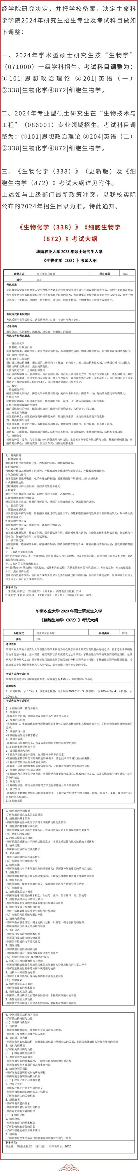 【2024考研资讯】华南农业大学各学院调整2024年硕士研究生招生专业及考试科目的通知 知乎