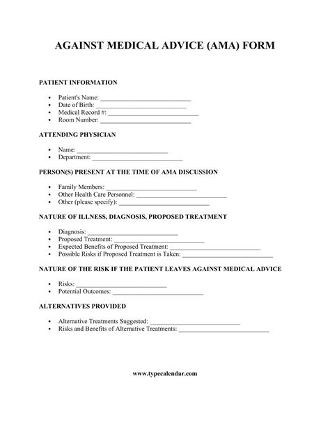 Free Printable Against Medical Advice Form Templates Pdf