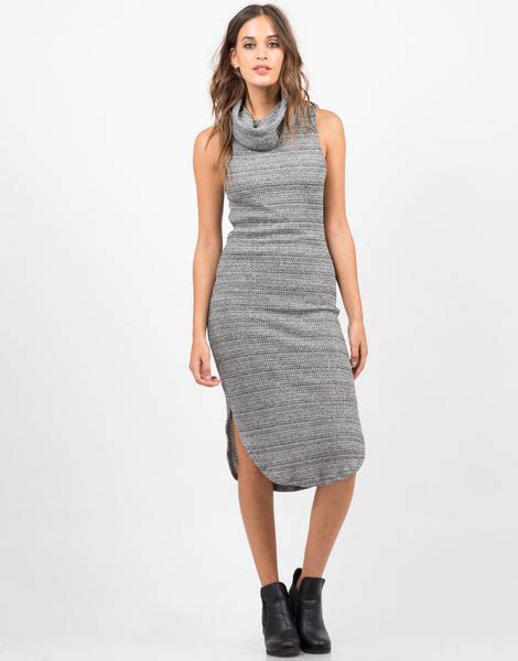 Turtleneck Sleeveless Knit Dress Midi Dress Grey Dress Dresses 2020ave