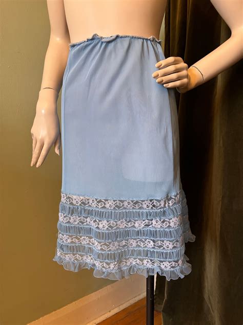 Vintage 1950s Blue Half Slip With Ruffles And Lace L Xl Etsy Canada