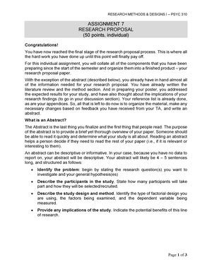 Assignment 7 Research Proposal Grading Rubric RESEARCH METHODS