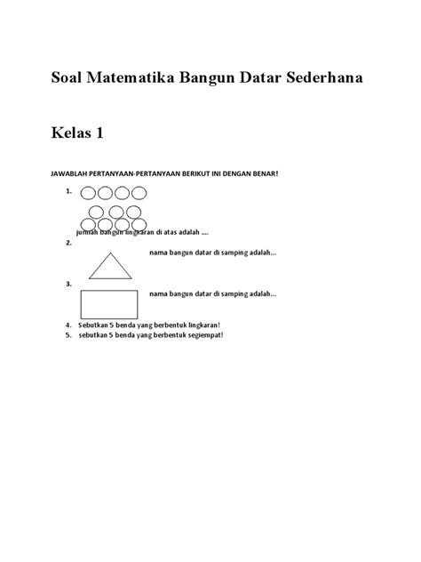 Soal Matematika Kelas 1 Bangun Datar Sederhana Pdf