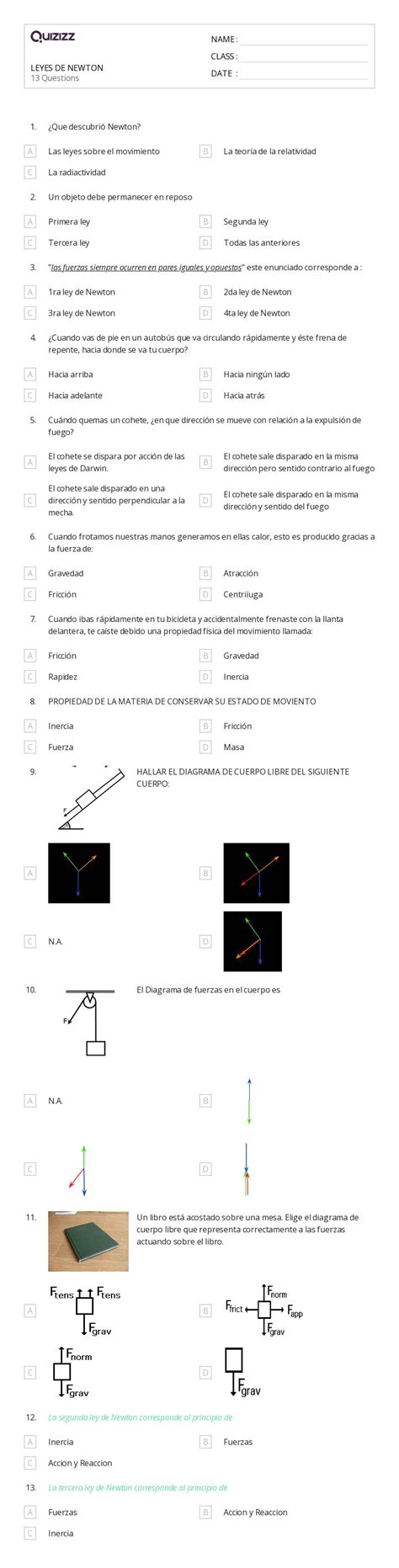 Tercera Ley De Newton Hojas De Trabajo Para Grado En Quizizz