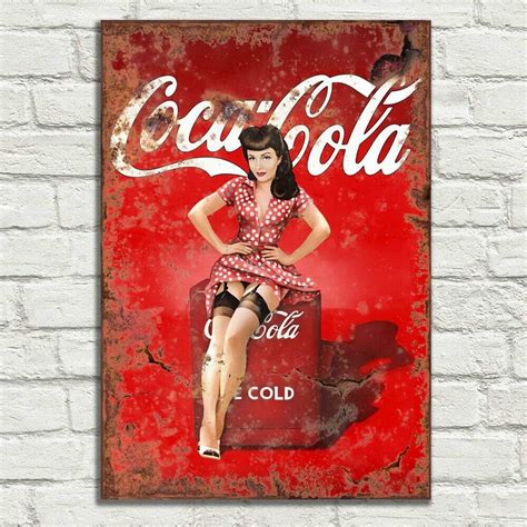 Lbs4all Coca Cola Pin Up Girl Signs Metal Plaque Aluminium Vintage Pub