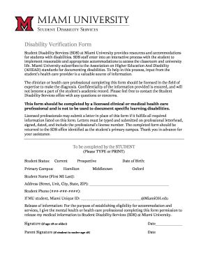 Fillable Online Sds Disability Verification Form Final Version Sds