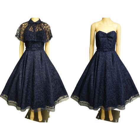 Vintage 1950s Dress Navy Blue Dress 1950s Party Dress Blue Lace