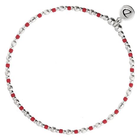 Bracelet Lastique Funny Perles Argent Perles Miyukis Rouge Taille M