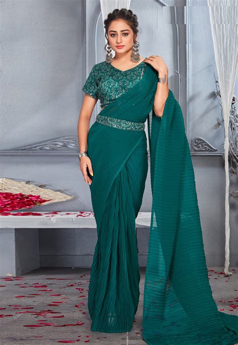 Sea Green Silk Saree With Blouse 254841